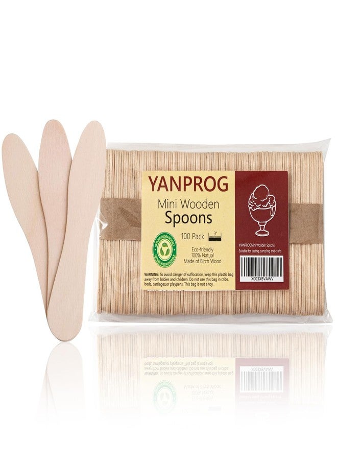 YANPROG Mini Wooden Spoons Small Tasting Spoons 3" Ice Cream Spoon 100Pcs, Natural Birch Biodegradable Compostable Wooden Cutlery for Parties, weddings - Image 1