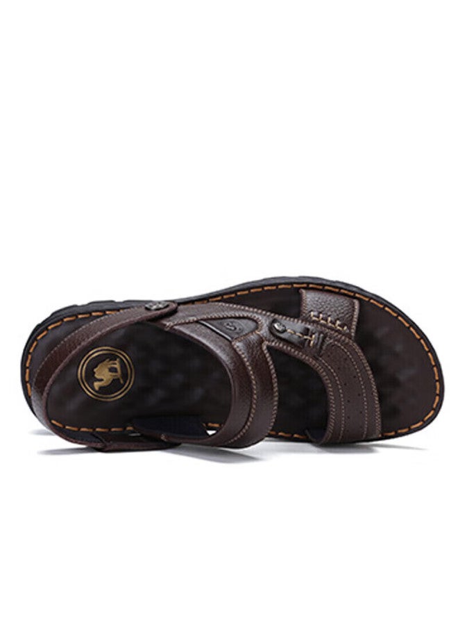 CAMELJEANS صندل جلد طبيعي للرجال من كاميل جلد بقري مقاوم للاهتراء أحذية شاطئية W822287612 بني 38 هدية يوم الأب - Image 5