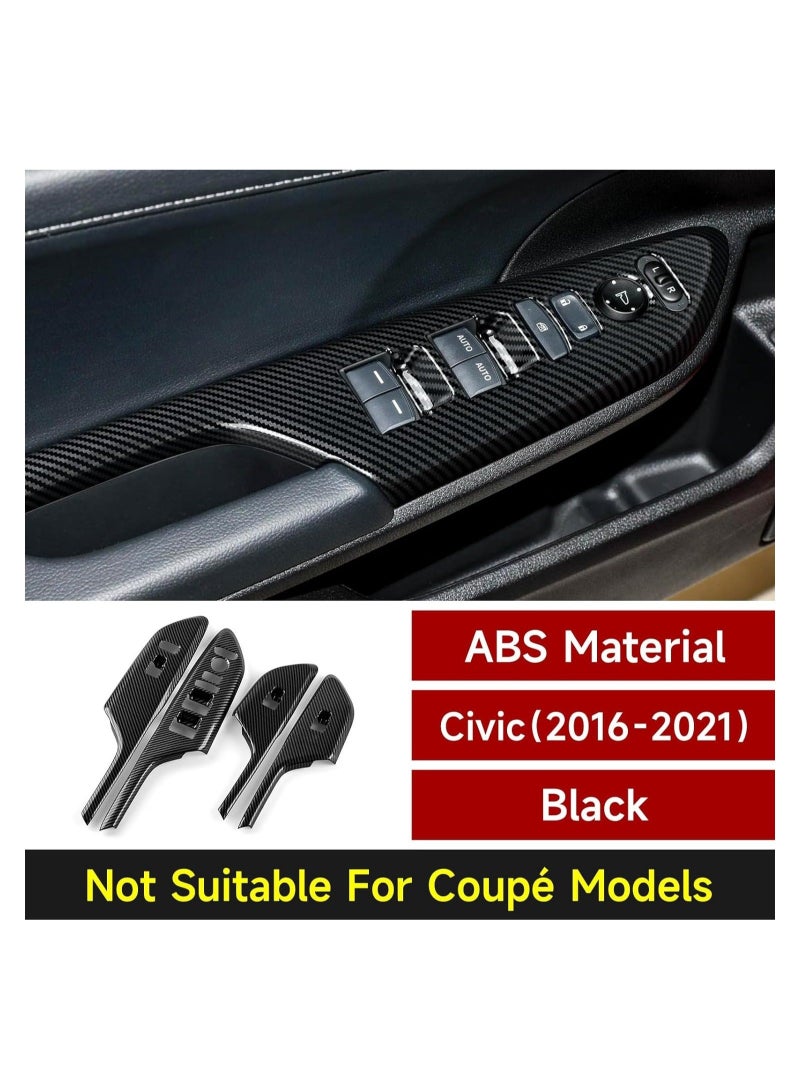 Captaintech Car Window Lift Control Switch Panel Cover Decals, for 2016-2021 Honda Civic 10th Gen Accessories, ABS Carbon Fiber Stickers, Not for Coupe Model - Image 3