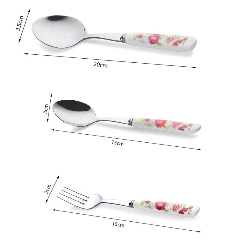 MGeezz 18pc Floral Stainless Steel Cutlery Set Spoons Forks 6 Big 6 Small Spoons 6 Small Forks Dishwasher Safe Perfect for Everyday Use Gifting - Image 2