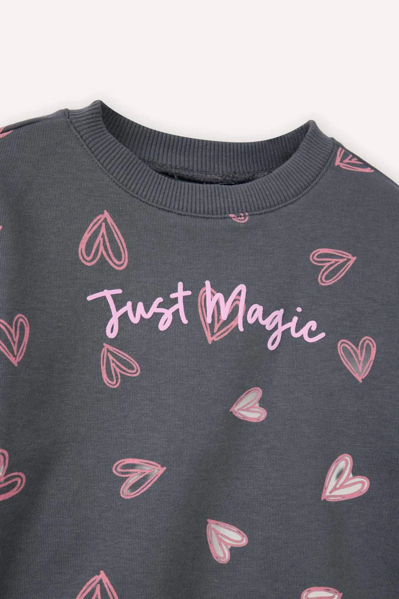ديفاكتو Baby Girl Oversize Fit Crew Neck Patterned Sweatshirt