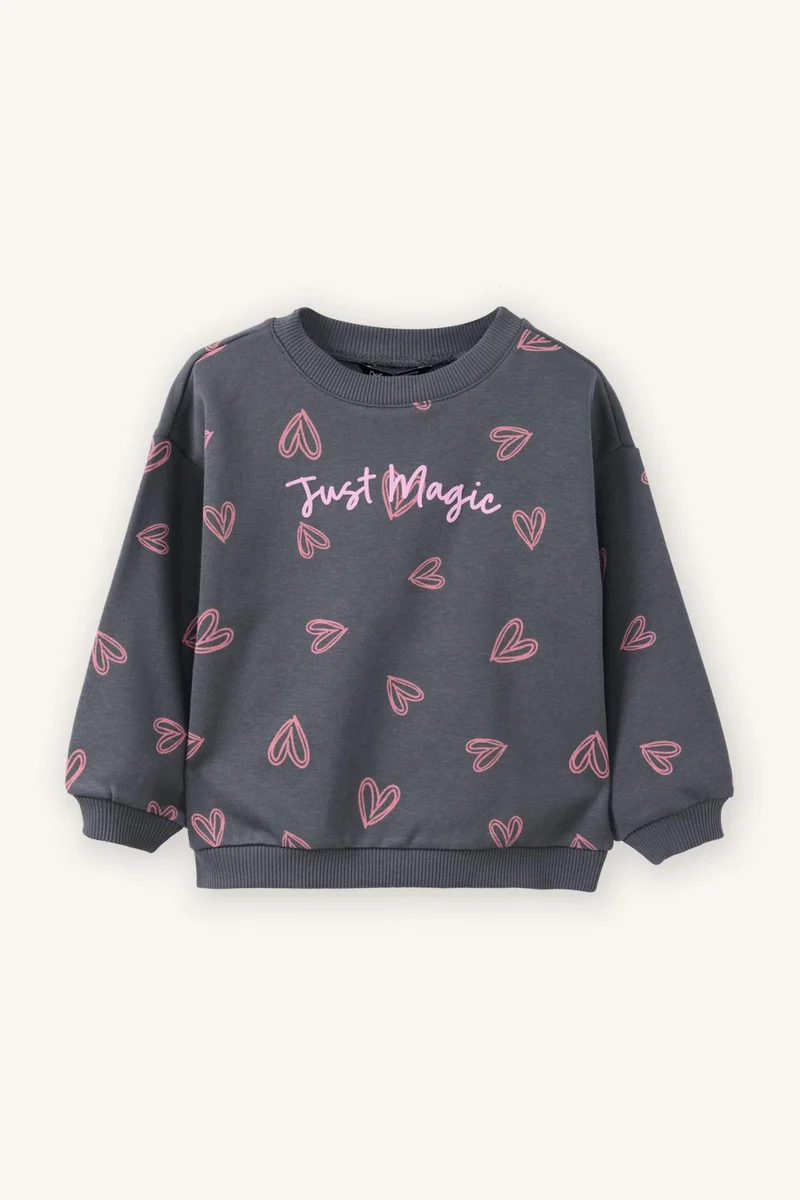 ديفاكتو Baby Girl Oversize Fit Crew Neck Patterned Sweatshirt