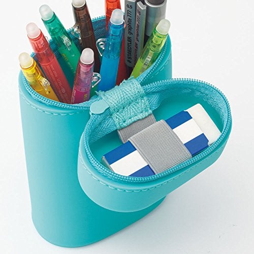 LIHIT LAB A7694-14 Stand Pencil Case, Oval Type, Light Blue - Image 3
