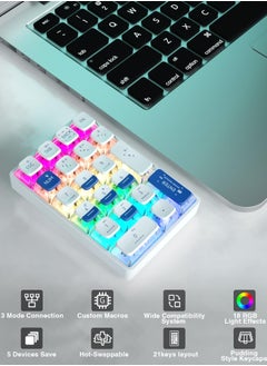 KASTWAVE K21 RGB Backlit Tri-Mode Wireless Mechanical Number Pad Supports 3 Bluetooth/2.4GHz/Type C Wired,Hot Swappable 21 Keys Mechanical Numpad with Pudding Style PBT Keycaps  - Image 2