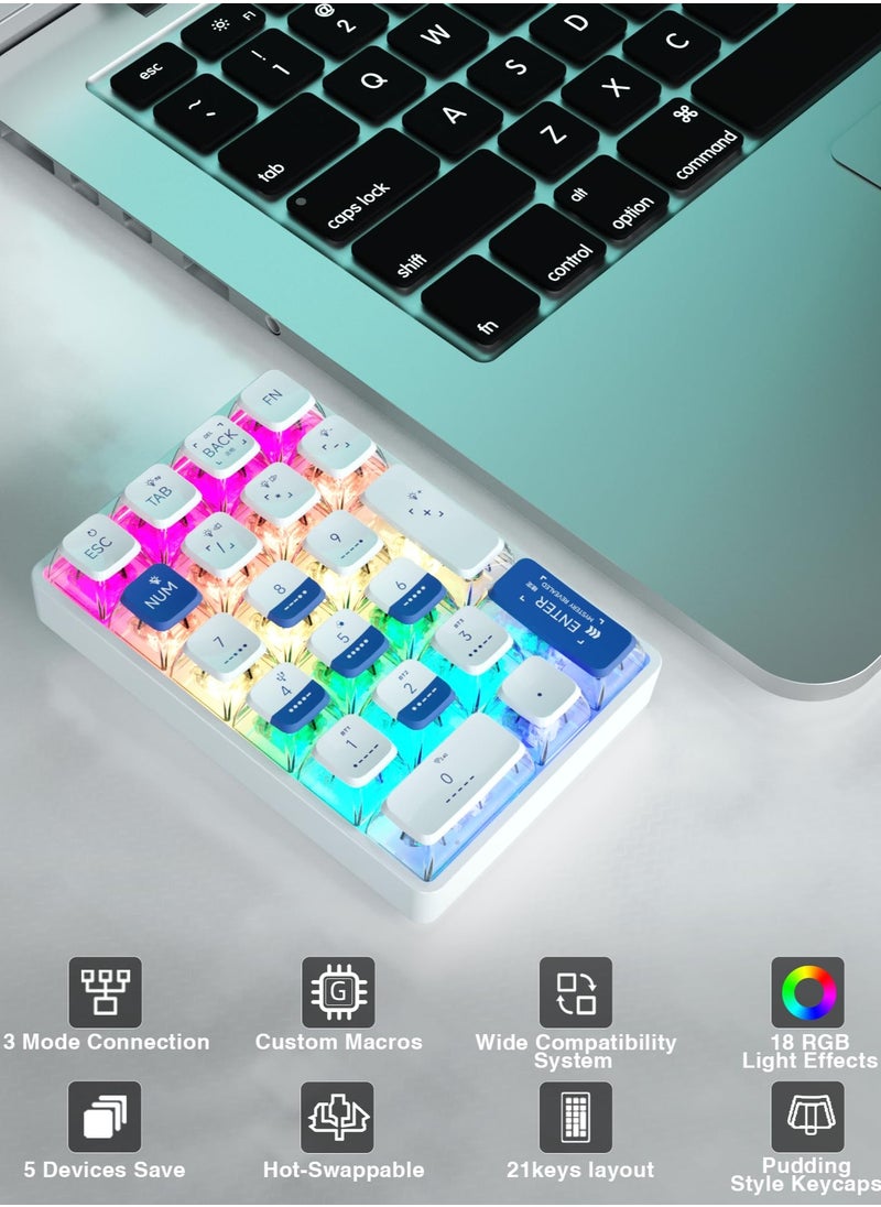KASTWAVE - K21 RGB Backlit Tri-Mode Wireless Mechanical Number Pad Supports 3 Bluetooth/2.4GHz/Type C Wired,Hot Swappable 21 Keys Mechanical Numpad with Pudding Style PBT Keycaps - Image 1