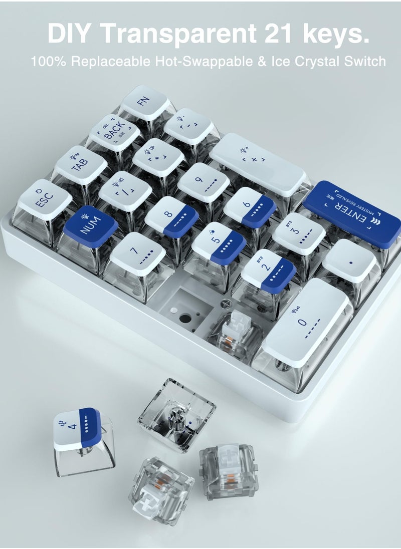 KASTWAVE - K21 RGB Backlit Tri-Mode Wireless Mechanical Number Pad Supports 3 Bluetooth/2.4GHz/Type C Wired,Hot Swappable 21 Keys Mechanical Numpad with Pudding Style PBT Keycaps - Image 1