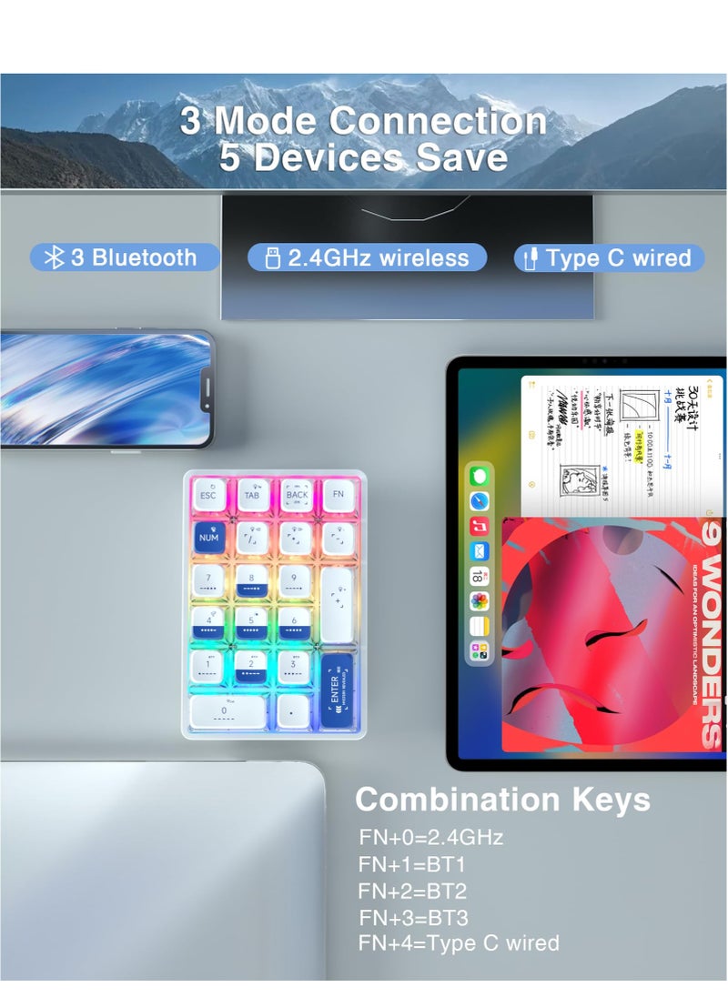 KASTWAVE - K21 RGB Backlit Tri-Mode Wireless Mechanical Number Pad Supports 3 Bluetooth/2.4GHz/Type C Wired,Hot Swappable 21 Keys Mechanical Numpad with Pudding Style PBT Keycaps - Image 1