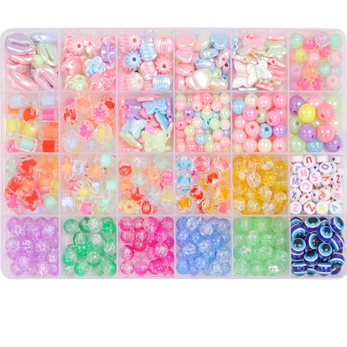 Ambitieux Children Jewelry Making Craft Bracelet Kits set for Kids - DIY 24 Compartment Box, 700+ Colorful Beads, Ear Hangings, Lobster Locks & Rings , 8 Pcs of Charms With Accessories - Birthday Gift for Girls 4 5 6 7 Years (Double beads and crackle) - Image 5
