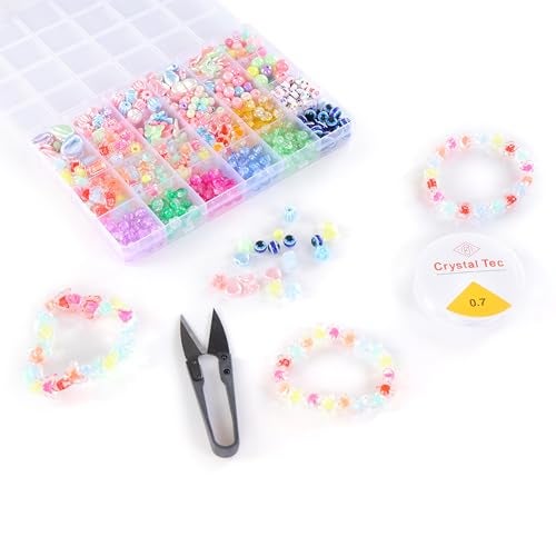 Ambitieux Children Jewelry Making Craft Bracelet Kits set for Kids - DIY 24 Compartment Box, 700+ Colorful Beads, Ear Hangings, Lobster Locks & Rings , 8 Pcs of Charms With Accessories - Birthday Gift for Girls 4 5 6 7 Years (Double beads and crackle) - Image 3