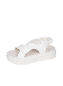 Womens New 2023 Summer Elastic Band Thick Bottom Casual Preppy Style Sandals Outer Wear One-Row Beach Shoes Polyester Lining Creamy-white upgraded version
