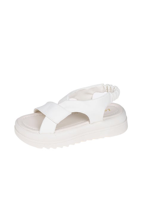 Womens New 2023 Summer Elastic Band Thick Bottom Casual Preppy Style Sandals Outer Wear One-Row Beach Shoes Polyester Lining Creamy-white upgraded version