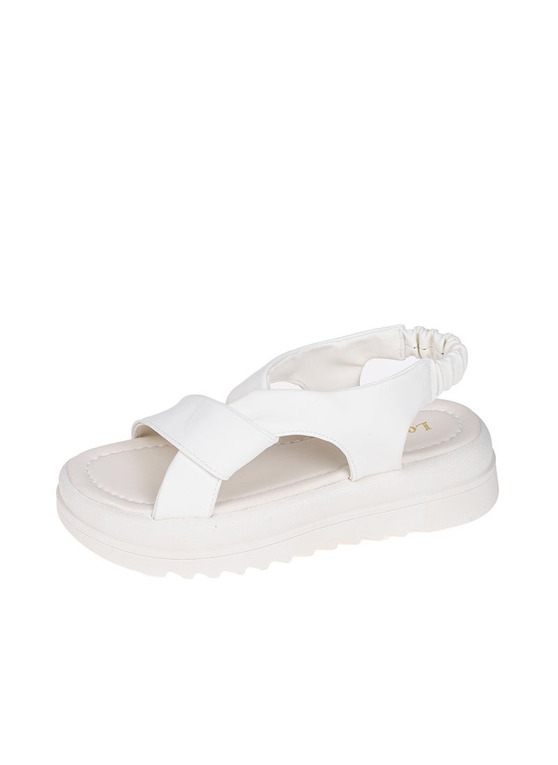 Generic - Womens New 2023 Summer Elastic Band Thick Bottom Casual Preppy Style Sandals Outer Wear One-Row Beach Shoes Polyester Lining Creamy-white upgraded version - Image 1