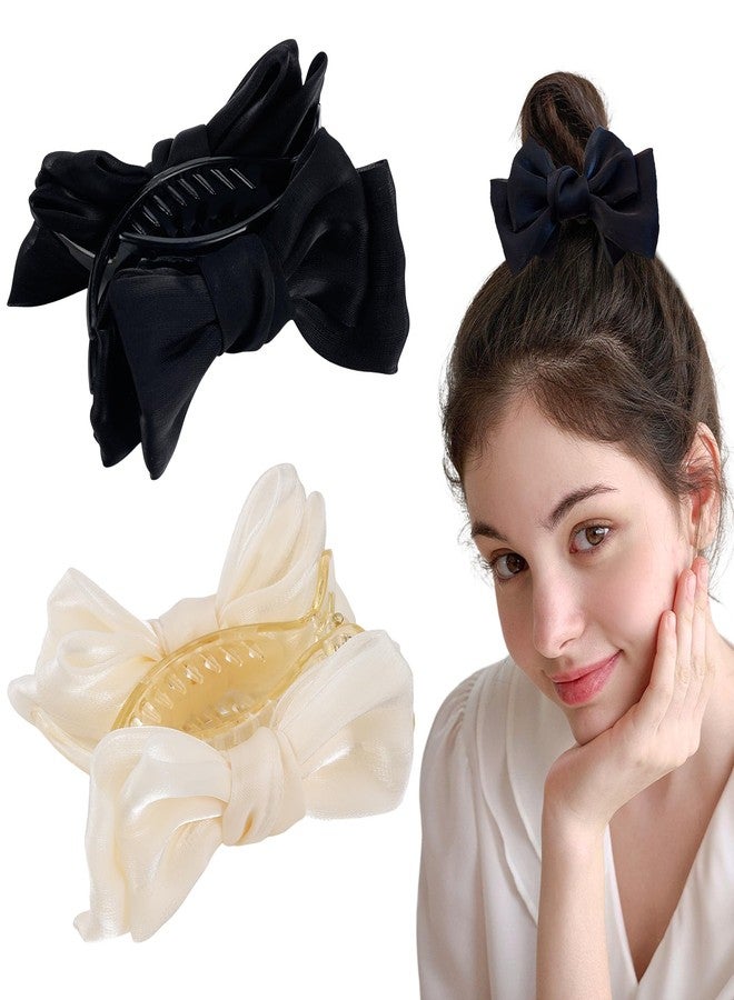 TUCEWP 2Pcs Modern Retro Bow Hair Clips for Women Girls, Black White, Claw Clip, 1 Count (Pack of 2), Female, All Hair Types, Fabric, Wedding Birthday Halloween Christmas - Image 1