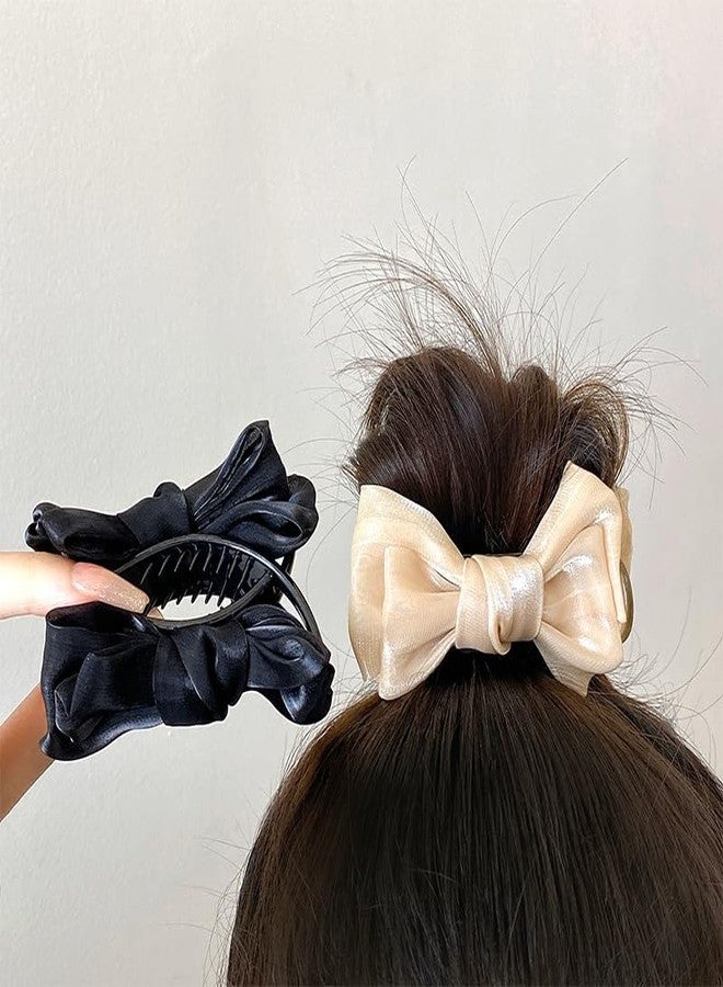 TUCEWP 2Pcs Modern Retro Bow Hair Clips for Women Girls, Black White, Claw Clip, 1 Count (Pack of 2), Female, All Hair Types, Fabric, Wedding Birthday Halloween Christmas - Image 4