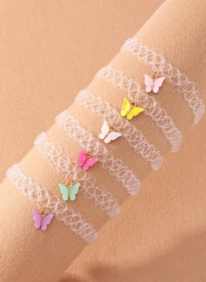 Pack of 6 - Girls Multi-Color Butterfly Pendant Choker Necklaces
