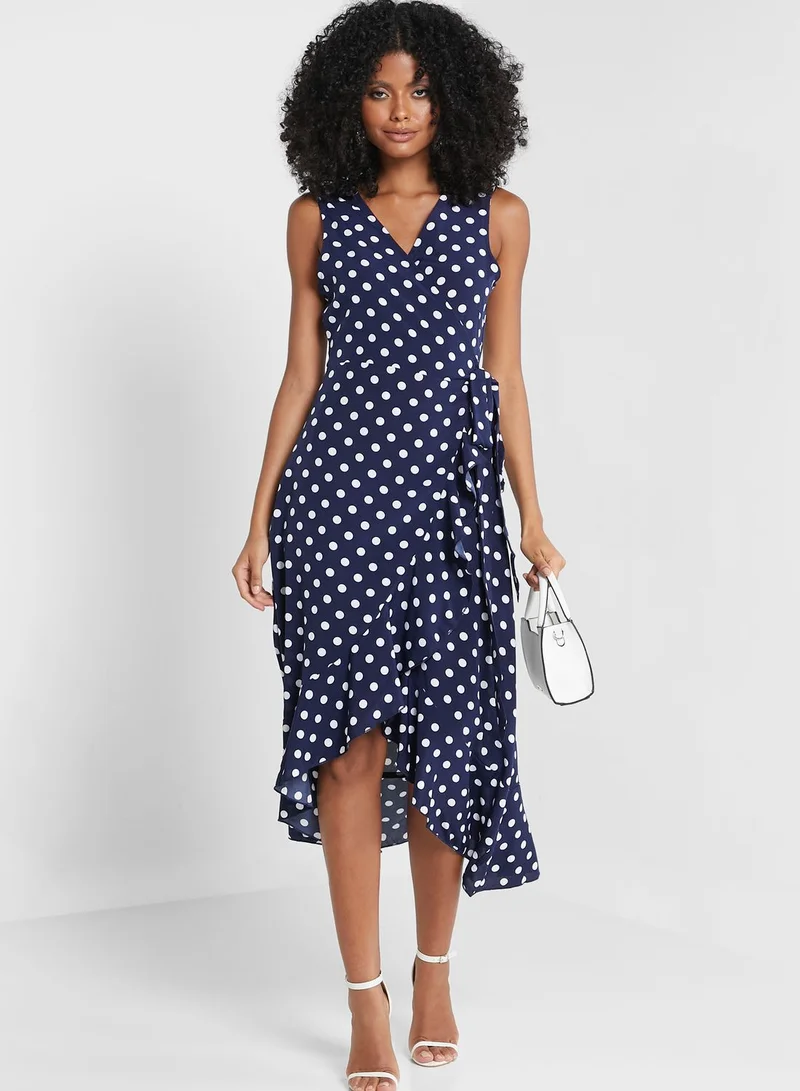 ELLA Asymmetrical Hem Polka Dot Dress
