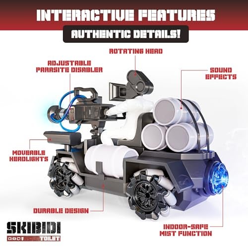 Force1 Officially Licensed Skibidi Toilet Toy Cameraman Figure PDLT Tank RC Truck Parasite Disabler Tank Remote Control Car Rechargeable RC Car with LED Lights 24 GHz Mist Spray Beginner RC Cars - Image 5