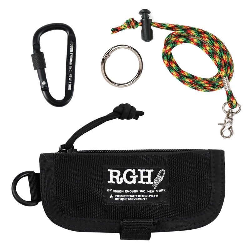 RE ROUGH ENOUGH Rough Enough Key FOB Holder Keychain Pouch Key Organizer with Zipper Coin Pocket Lanyard Carabiner for Car Keys Coins for Travel Outdoor Daily Use in Black Nylon - Image 1
