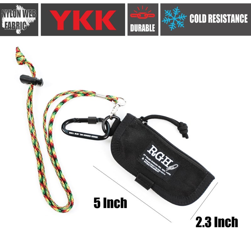RE ROUGH ENOUGH Rough Enough Key FOB Holder Keychain Pouch Key Organizer with Zipper Coin Pocket Lanyard Carabiner for Car Keys Coins for Travel Outdoor Daily Use in Black Nylon - Image 3