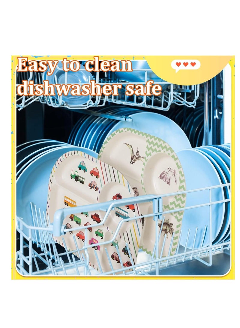 10-Piece Bamboo Kids Dinnerware Set - Dinosaur  Car Themed Plate, Bowl, Cup, Fork, and Spoon Set - Dishwasher Safe, Durable and Eco-Friendly Toddler Utensils - Image 5