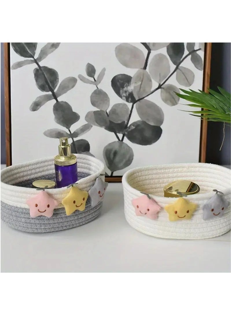 Chic Star-Shaped Woven Cotton Storage Basket - Perfect For Keys, Remote Controls  Sundries Organizer (White) - Image 4
