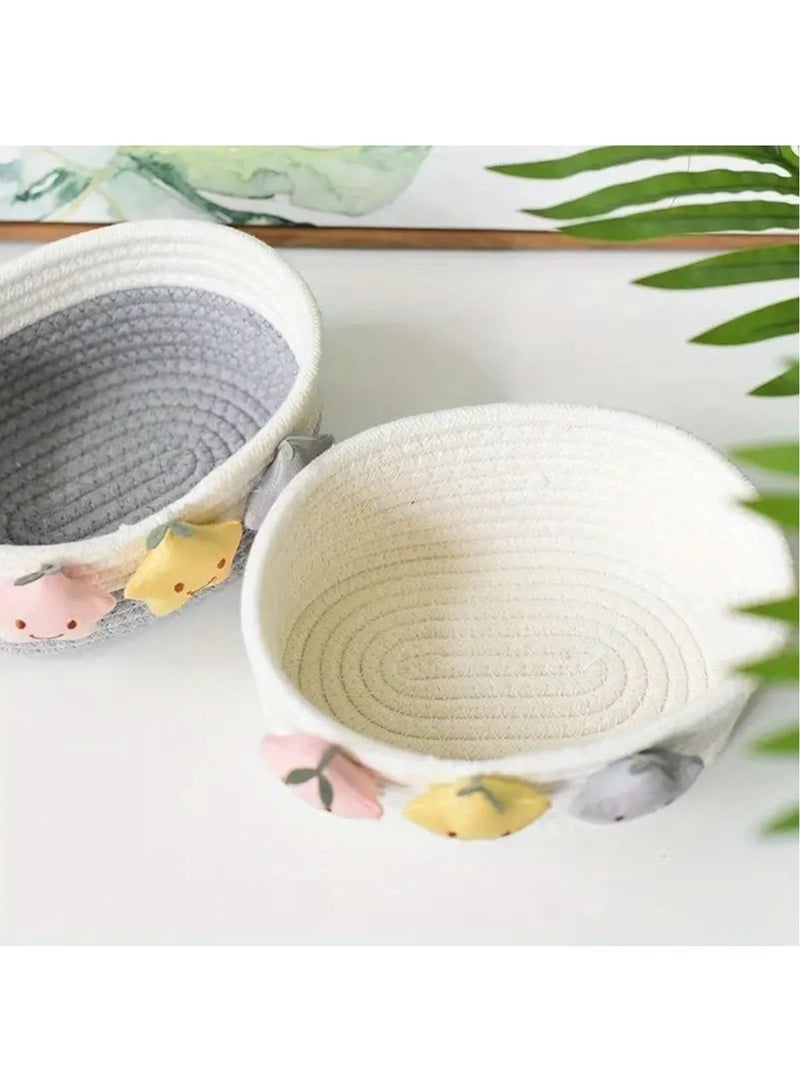 Chic Star-Shaped Woven Cotton Storage Basket - Perfect For Keys, Remote Controls  Sundries Organizer (White) - Image 2
