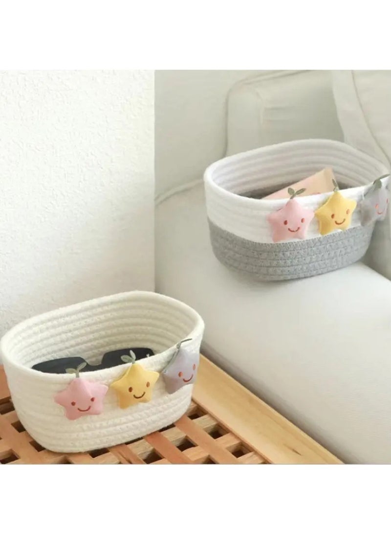 Chic Star-Shaped Woven Cotton Storage Basket - Perfect For Keys, Remote Controls  Sundries Organizer (White) - Image 5