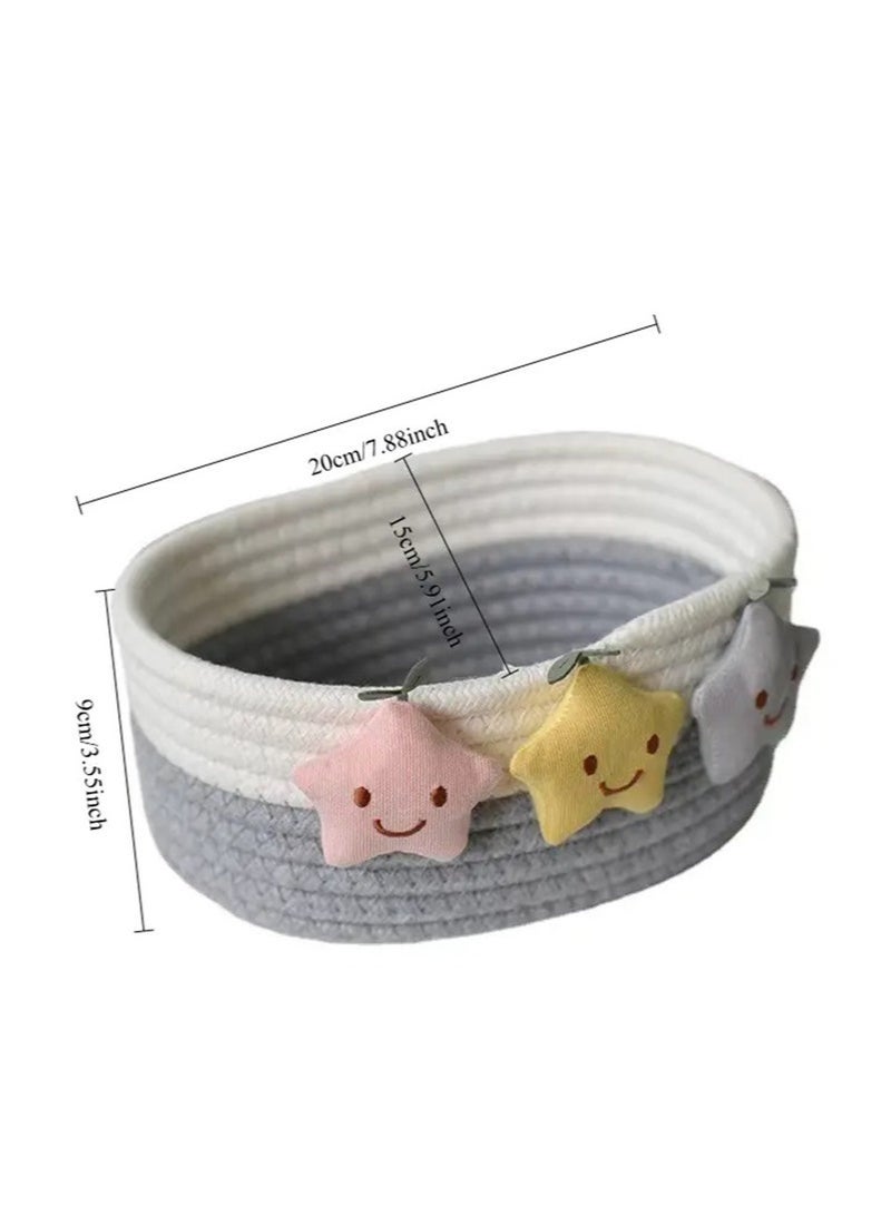 Chic Star-Shaped Woven Cotton Storage Basket - Perfect For Keys, Remote Controls  Sundries Organizer (White) - Image 3