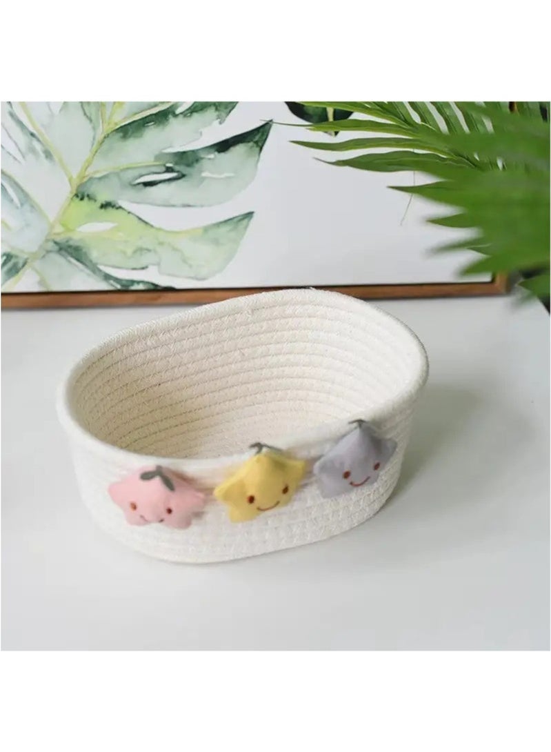 Chic Star-Shaped Woven Cotton Storage Basket - Perfect For Keys, Remote Controls  Sundries Organizer (White) - Image 1