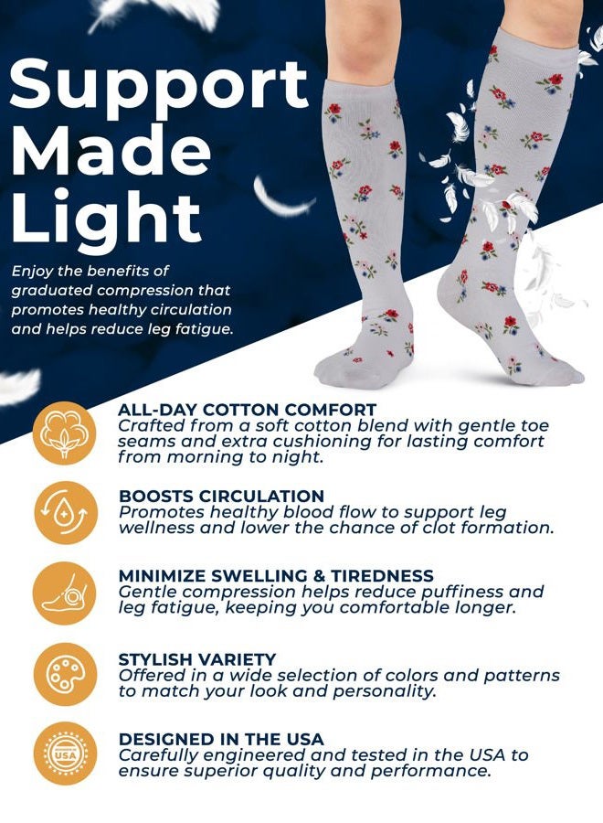 Pembrook Light Compression Socks for Women - 3 Pairs | 8-15 mmHg Cotton Compression Socks Women, Knee High Comfort & Support, Flowers - 3 Pairs, M - Image 2