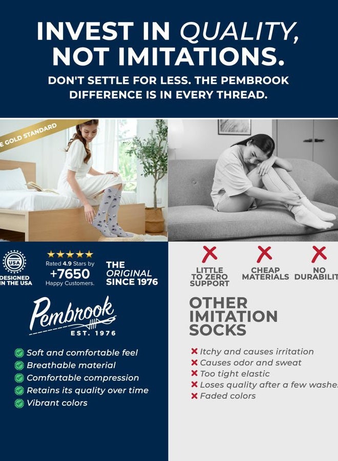 Pembrook Light Compression Socks for Women - 3 Pairs | 8-15 mmHg Cotton Compression Socks Women, Knee High Comfort & Support, Flowers - 3 Pairs, M - Image 3