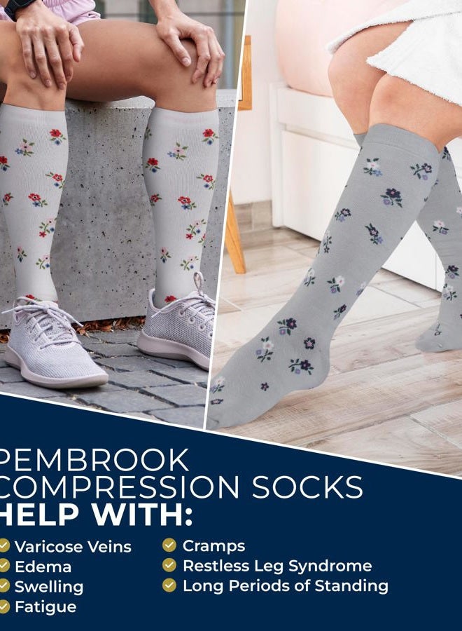 Pembrook Light Compression Socks for Women - 3 Pairs | 8-15 mmHg Cotton Compression Socks Women, Knee High Comfort & Support, Flowers - 3 Pairs, M - Image 4