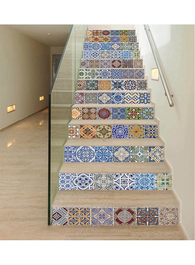 TUOKING 13 Strips Stair Stickers Pvc Home Decor Decals Selfadhesive Refurbished Staircase Murals 39''L X 7''W Tiles Pattern (Ceramic Tiles Pattern) - Image 1