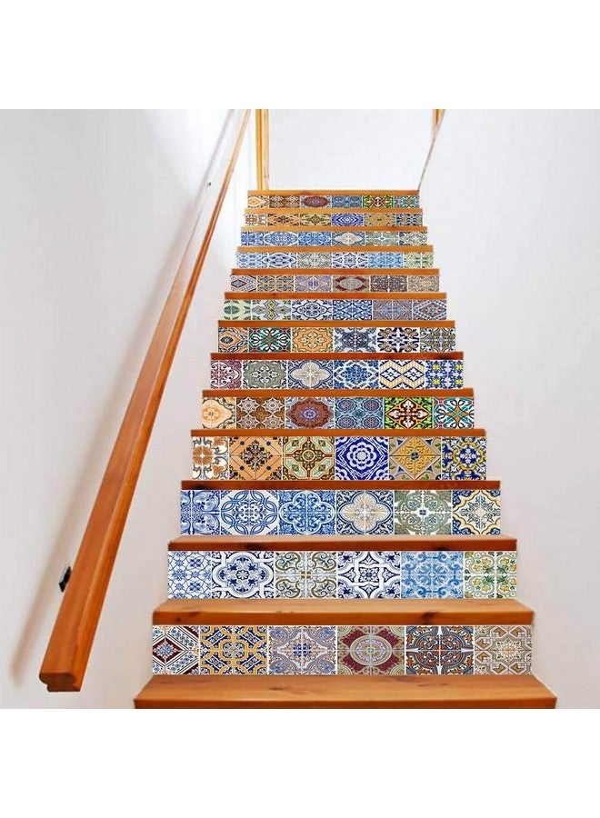 TUOKING 13 Strips Stair Stickers Pvc Home Decor Decals Selfadhesive Refurbished Staircase Murals 39''L X 7''W Tiles Pattern (Ceramic Tiles Pattern) - Image 2