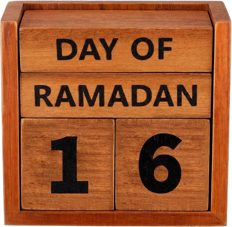 تينليد تقويم العد التنازلي لرمضان 2026 من تينلاد، زينة رمضان خشبية للمنزل، تقويم كتلة خشبية دائمة، هدية رمضان للأطفال، تقويم مجيء رمضان عيد مبارك للمكتب والطاولة (بني) - Image 1