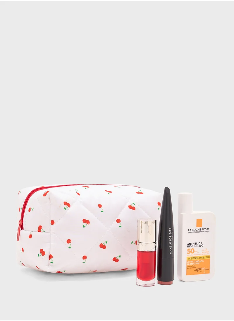 جينجر Cherry Print Quilted Cosmetic Bag