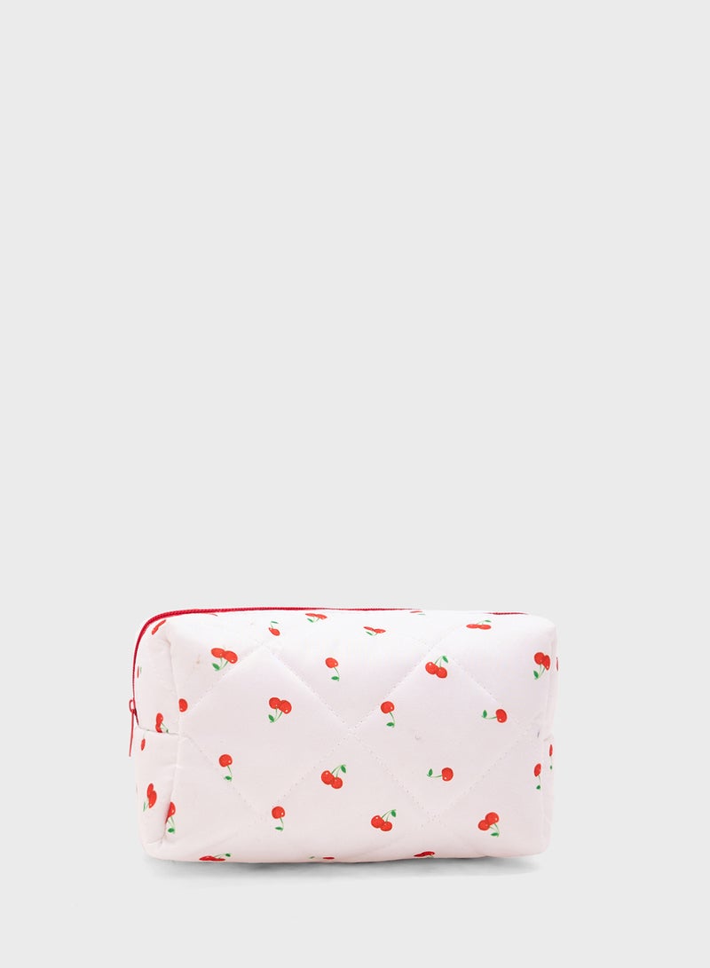 Ginger Cherry Print Quilted Cosmetic Bag - Image 2