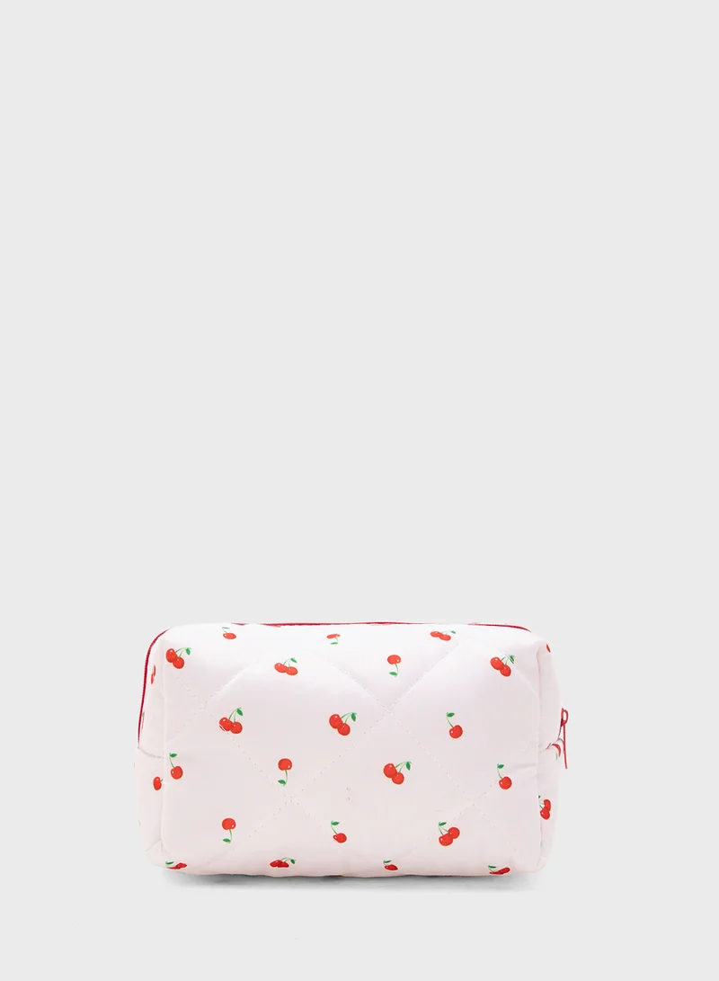 Ginger Cherry Print Quilted Cosmetic Bag