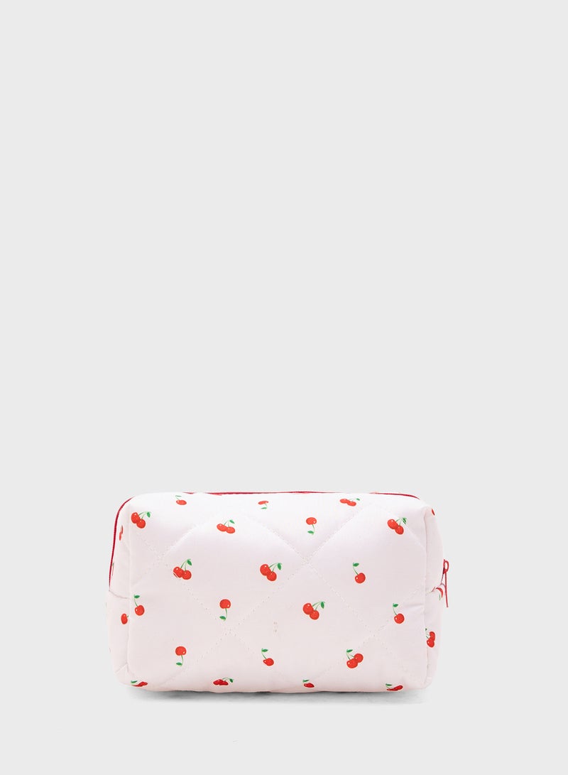 Ginger Cherry Print Quilted Cosmetic Bag - Image 3
