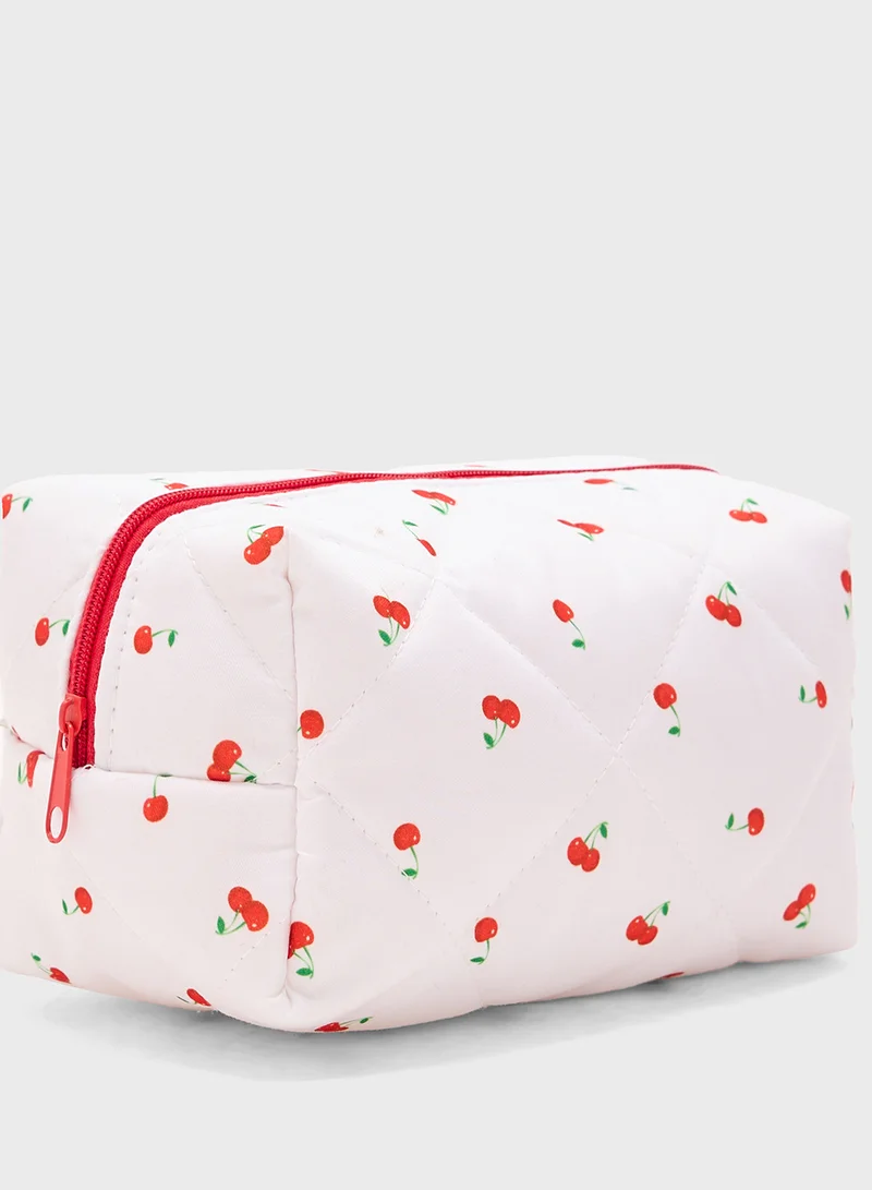 Ginger Cherry Print Quilted Cosmetic Bag