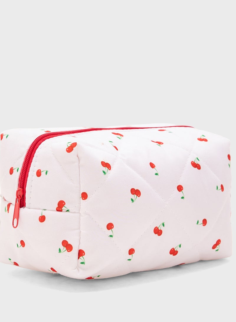 Ginger Cherry Print Quilted Cosmetic Bag - Image 5