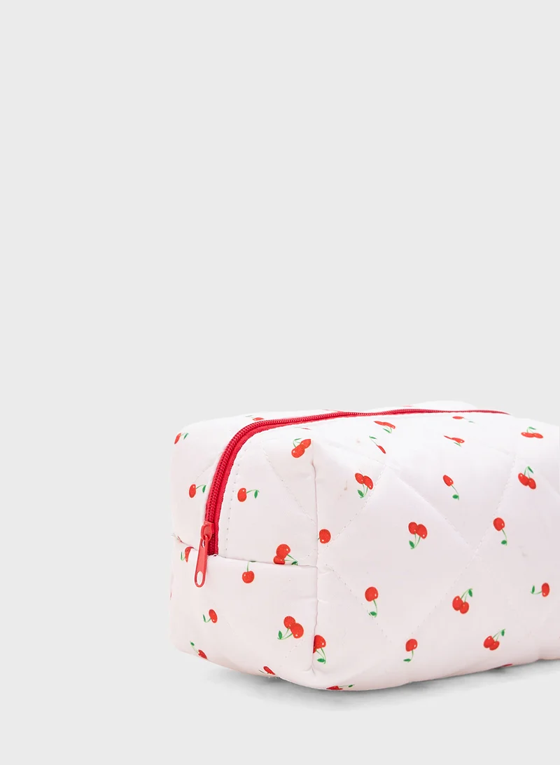 Ginger Cherry Print Quilted Cosmetic Bag
