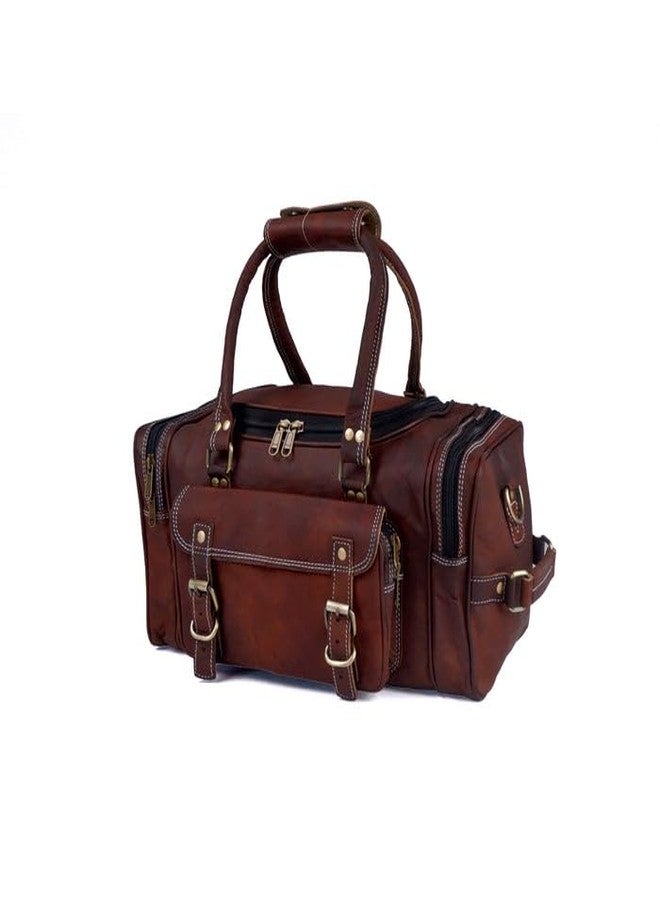 MaheTri Traveller Weekender Leather Gym Duffle Bag (16") | Handmade Travel Bag with Adjustable Shoulder Strap, Front Pockets & Durable Brass Buckles - Perfect for Gym, or Short Business Trips - Image 2
