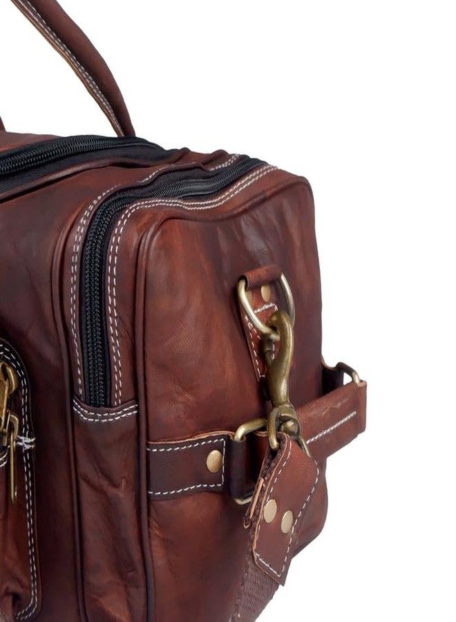 MaheTri Traveller Weekender Leather Gym Duffle Bag (16") | Handmade Travel Bag with Adjustable Shoulder Strap, Front Pockets & Durable Brass Buckles - Perfect for Gym, or Short Business Trips - Image 3