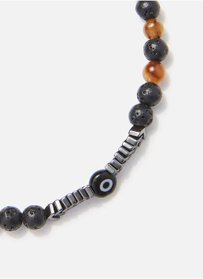 كريسوستوموس Handmade Adjustable Beaded Bracelet for Men with Natural Brown Tiger Eye Mineral Stones