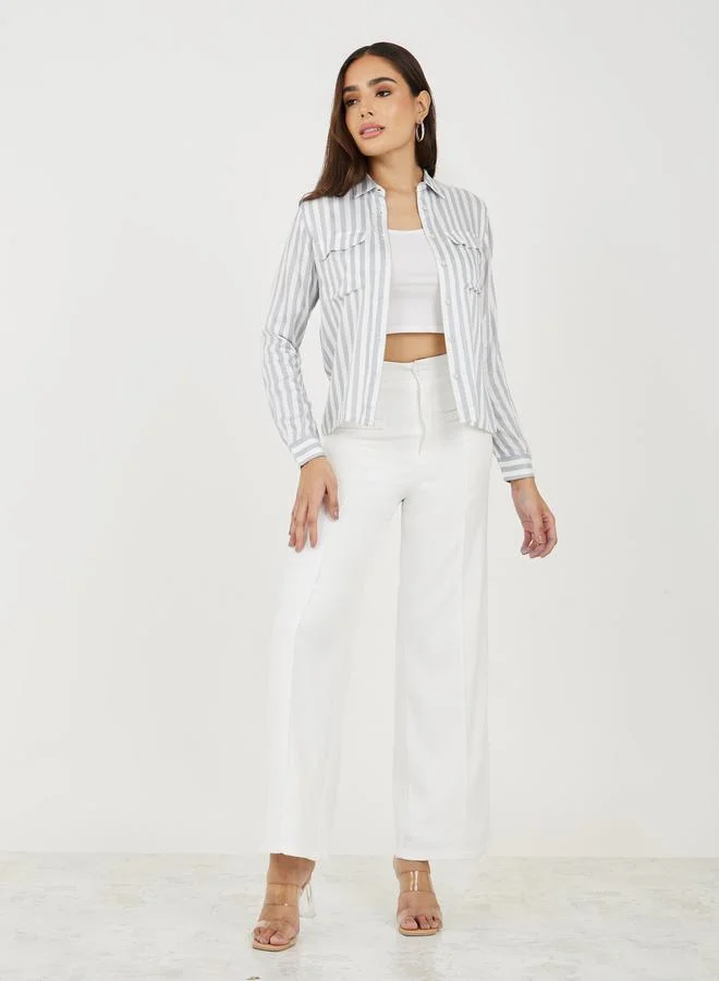 ستايلي Striped Short Length Shirt with Flap Pocket Detail