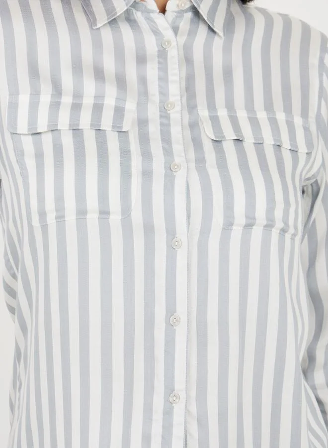 ستايلي Striped Short Length Shirt with Flap Pocket Detail