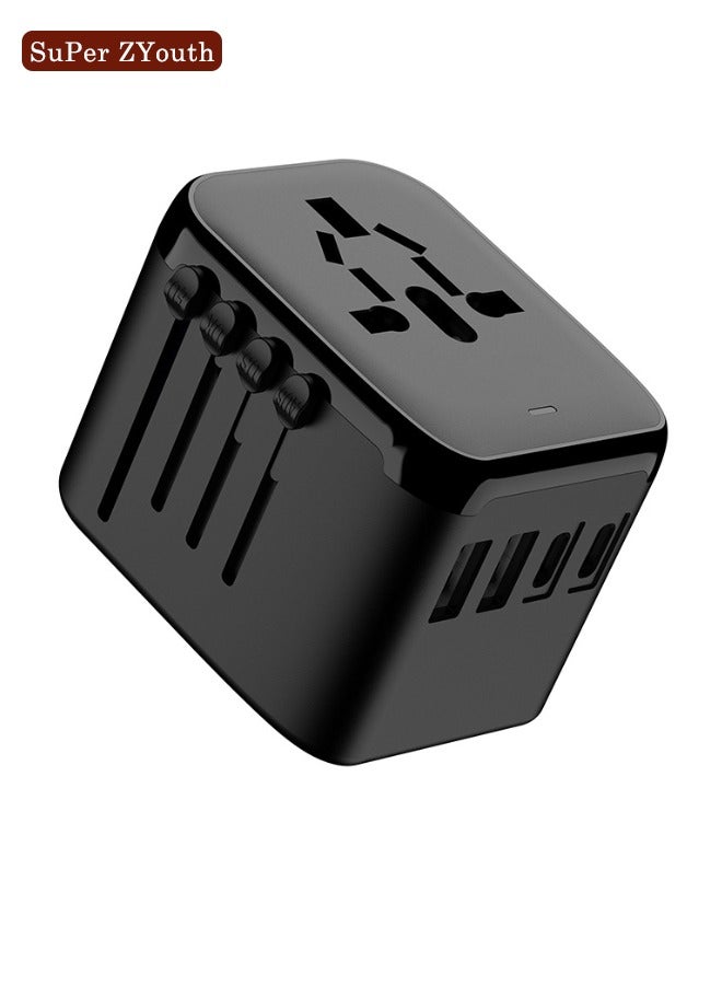 سوبر زي يوث محول طاقة عالمي للسفر، 5 في 1 محول طاقة عالمي للسفر 3.5 أمبير، 2xUSB-A و2xUSB C، شاحن حائط محمول، حماية سلامة الأطفال، أسود - Image 1