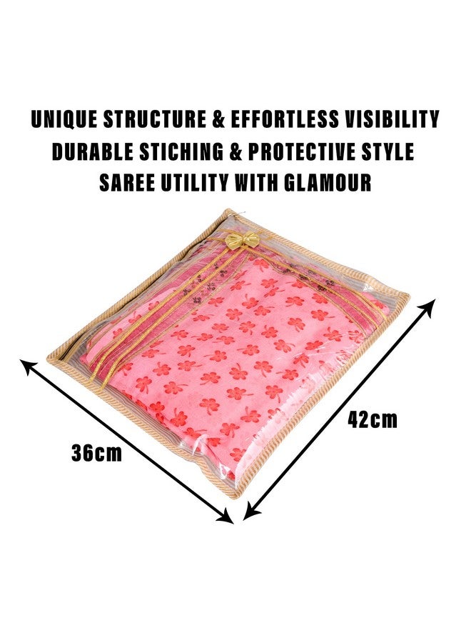 Kuber Industries Kuber Industries Polyvinyl Chloride Saree Cover | Clothes Storage Bag | Single Packing Saree With Zip Closure | Wardrobe Organizer | Tissue Lining Bow-Design | Pack Of 6 | Golden, 36 Cm, 1 Cm  - Image 3