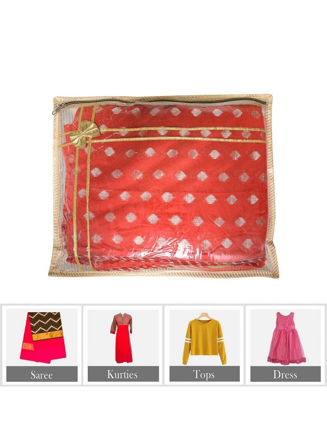 Kuber Industries Kuber Industries Polyvinyl Chloride Saree Cover | Clothes Storage Bag | Single Packing Saree With Zip Closure | Wardrobe Organizer | Tissue Lining Bow-Design | Pack Of 6 | Golden, 36 Cm, 1 Cm  - Image 4